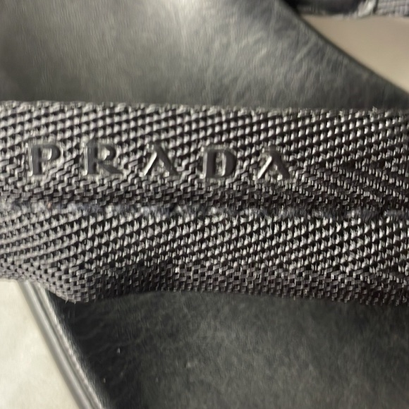 PRADA VINTAGE THONG SANDAL BLACK CANVAS THONG w/ BLACK LEATHER WRAPED WEDGE SZ 7 - Picture 7 of 12